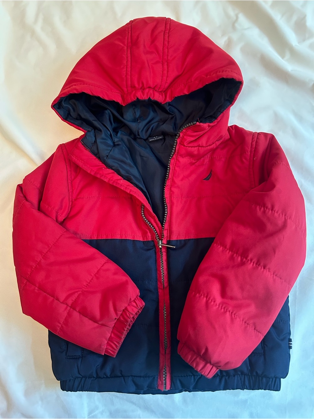 Nautica Kids Red and Navy Hooded  Light Puffer Jacket